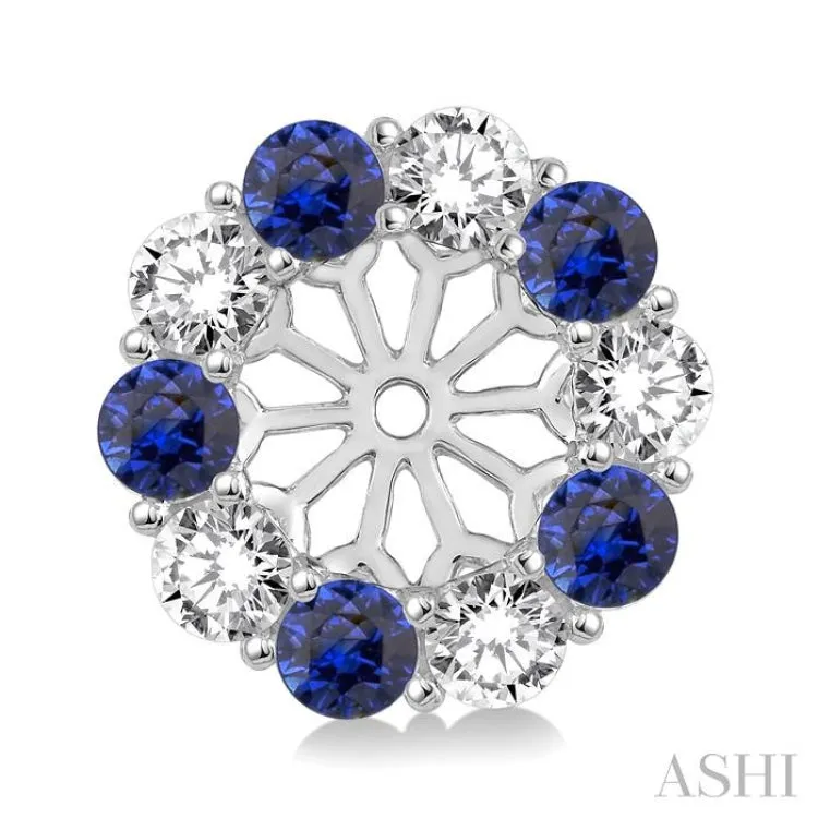 2.65 MM Round Cut Sapphire and 3/4 Ctw Round Cut Diamond Earring Jacket in 14K White Gold