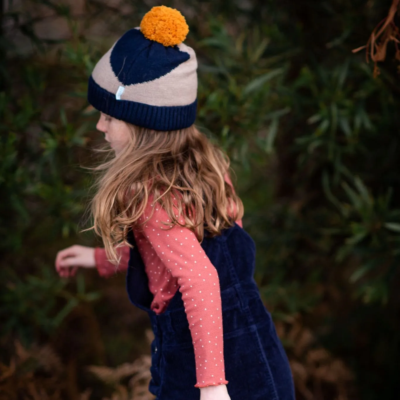 Acorn Kids: Stripes Beanie Navy Stone Mustard