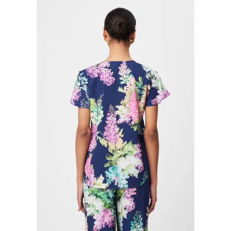 Augustine Waterfall Sleeve Viscose Top | Navy Wisteria