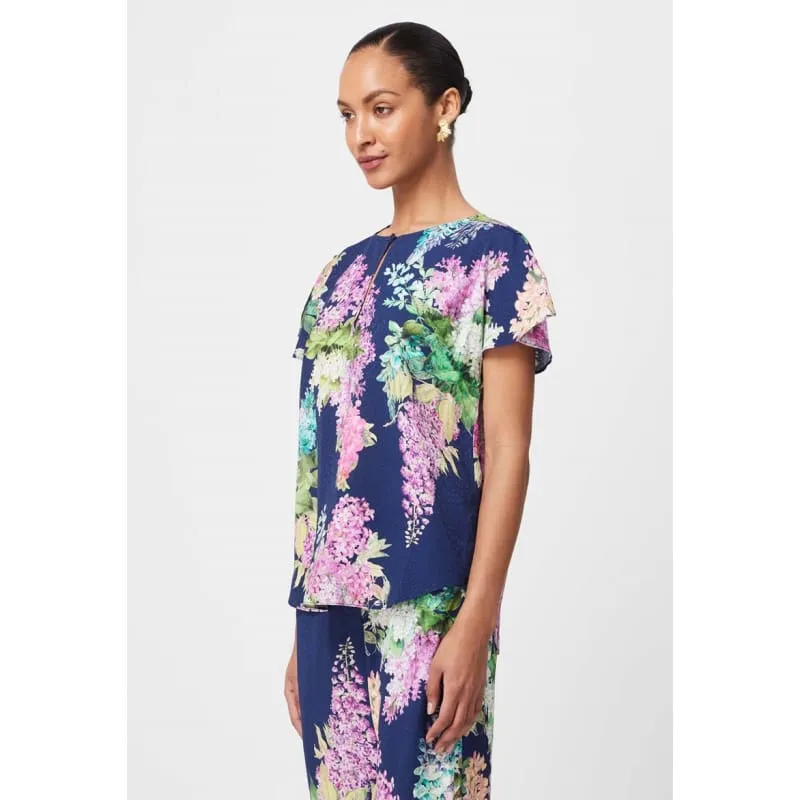 Augustine Waterfall Sleeve Viscose Top | Navy Wisteria