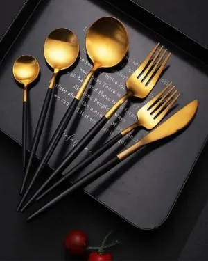 Ava Modern Black and Gold Cutlery Set