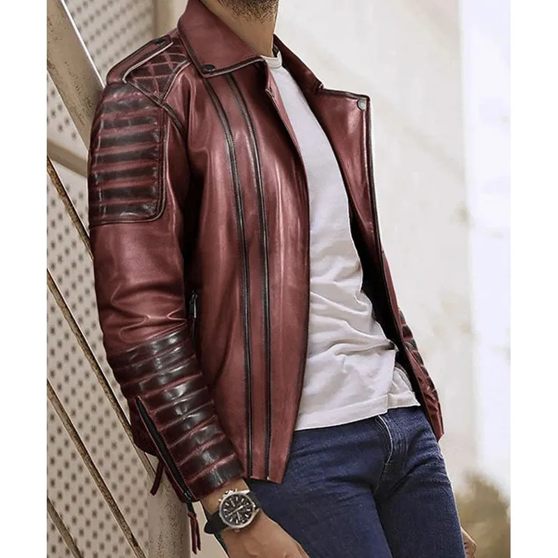 Best Style Fashion Biker Leather Charles Burnt Maroon Leather Jacket