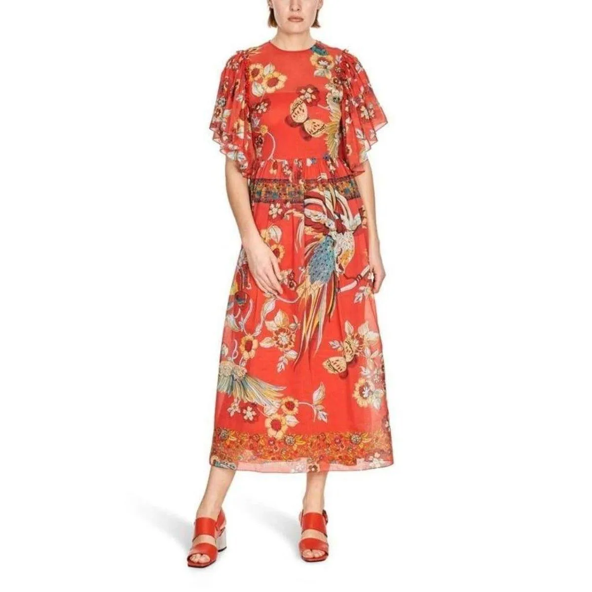 Bird of Paradise-Print Silk Blend Dress