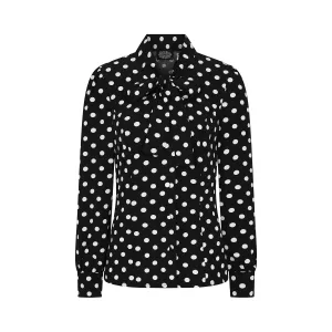 Black White Polka Dot Vintage 3/4 Sleeve Blouse