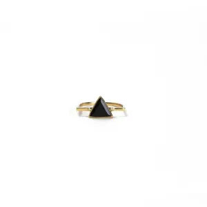 Brass Black Onyx Triangle Ring