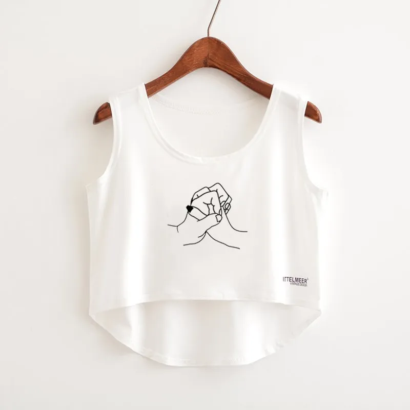 Cat Peeking Printed Crop Top Sleeveless Shirt