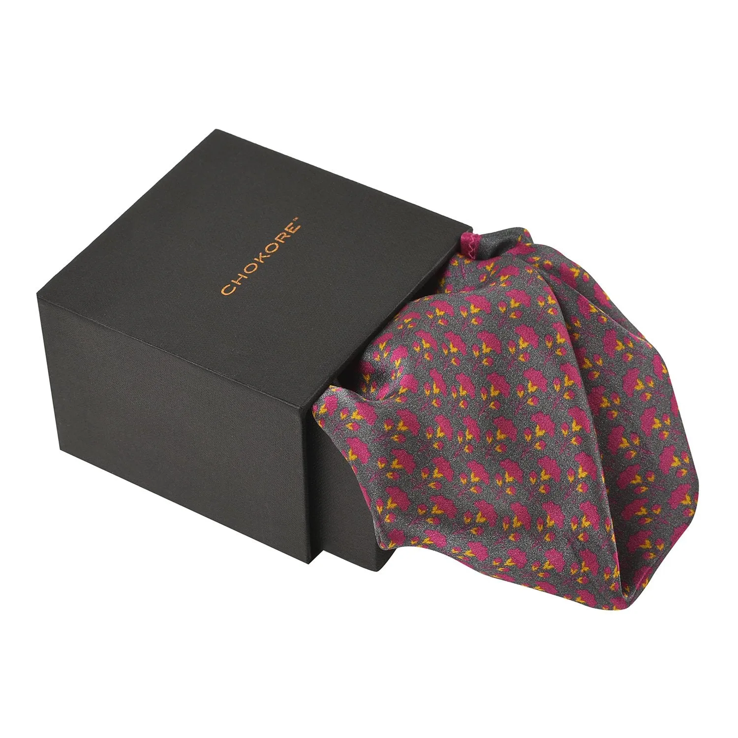 Chokore Magenta & Dark Grey Silk Pocket Square -Indian At Heart line