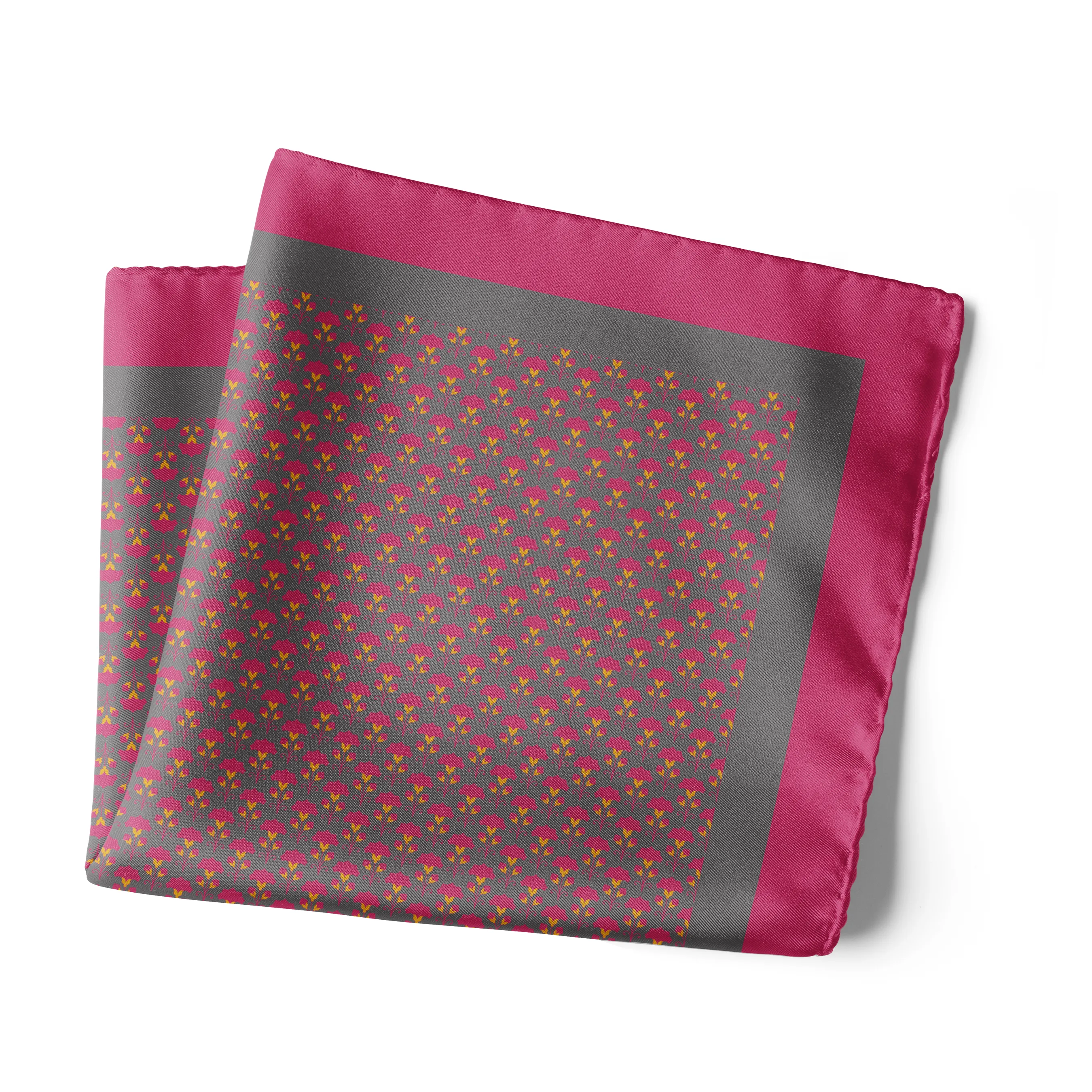 Chokore Magenta & Dark Grey Silk Pocket Square -Indian At Heart line