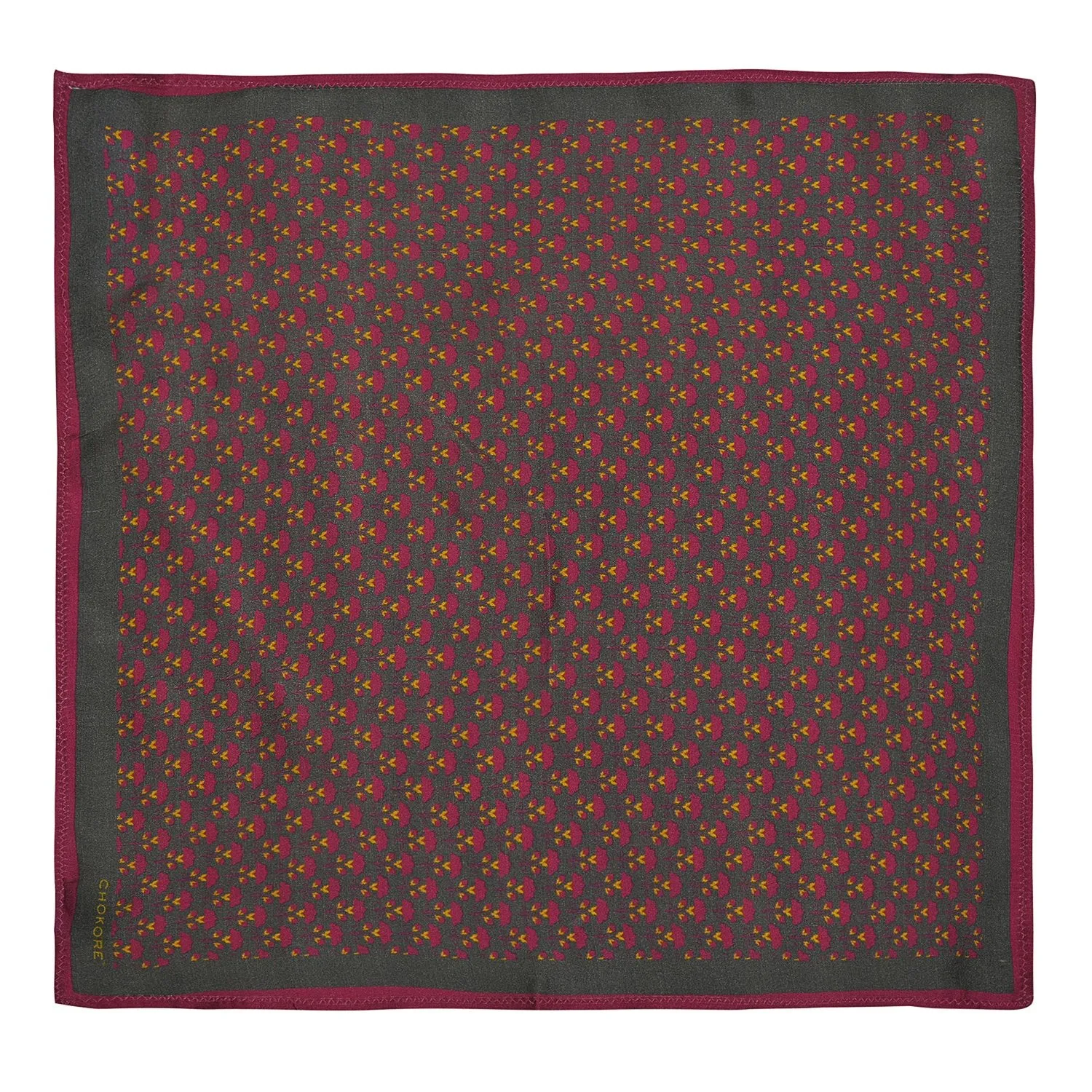 Chokore Magenta & Dark Grey Silk Pocket Square -Indian At Heart line