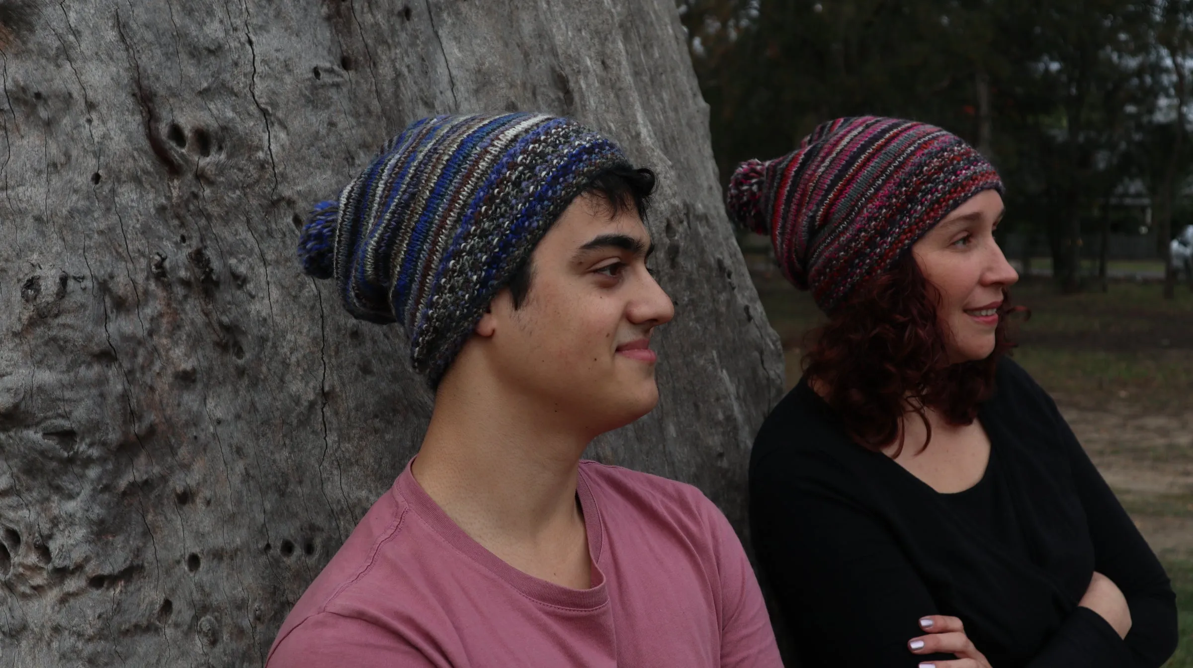 Fair Trade Ethical Woollen Beanie in Striped Multi Coloured Design with Pom Pom