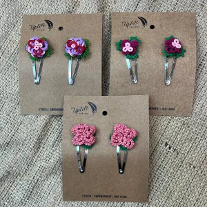 Fair Trade Pair of Tatted Flower Hair Clips