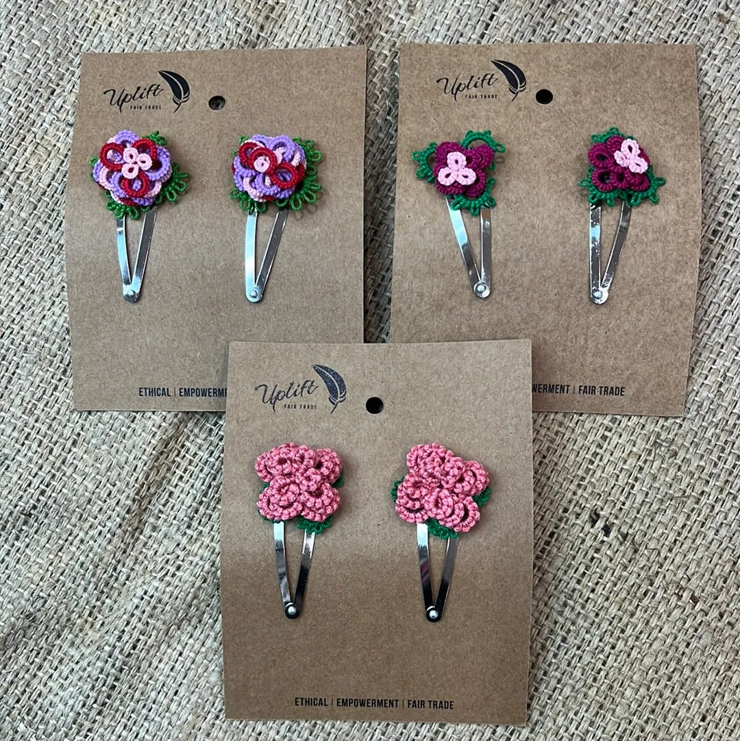 Fair Trade Pair of Tatted Flower Hair Clips