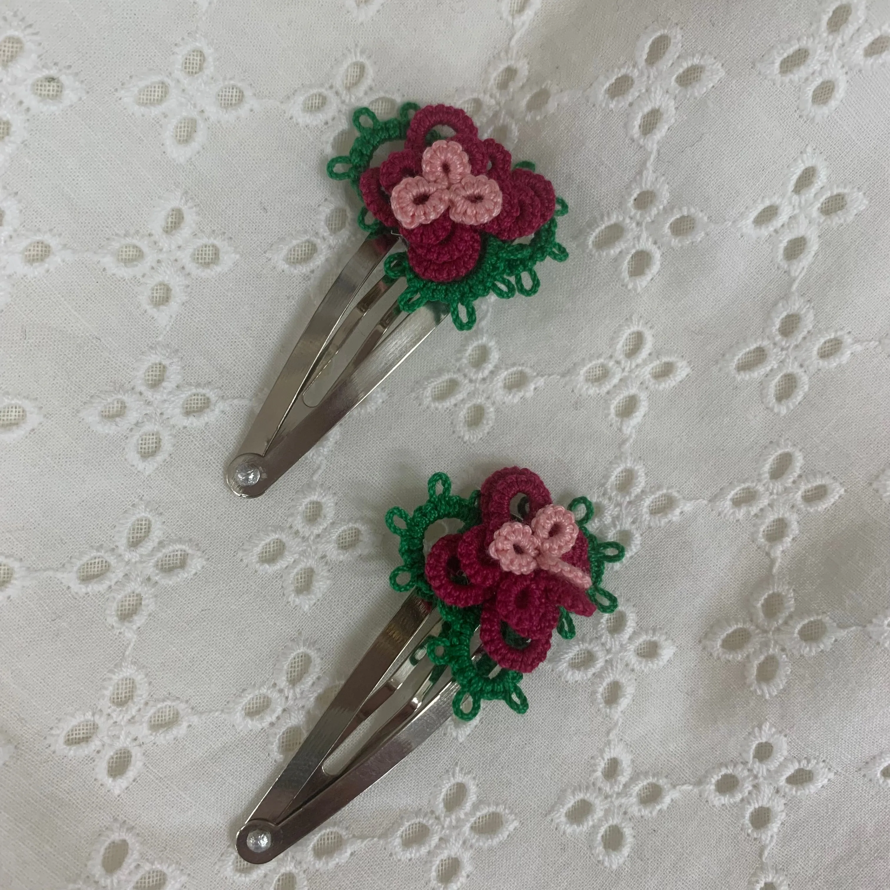 Fair Trade Pair of Tatted Flower Hair Clips