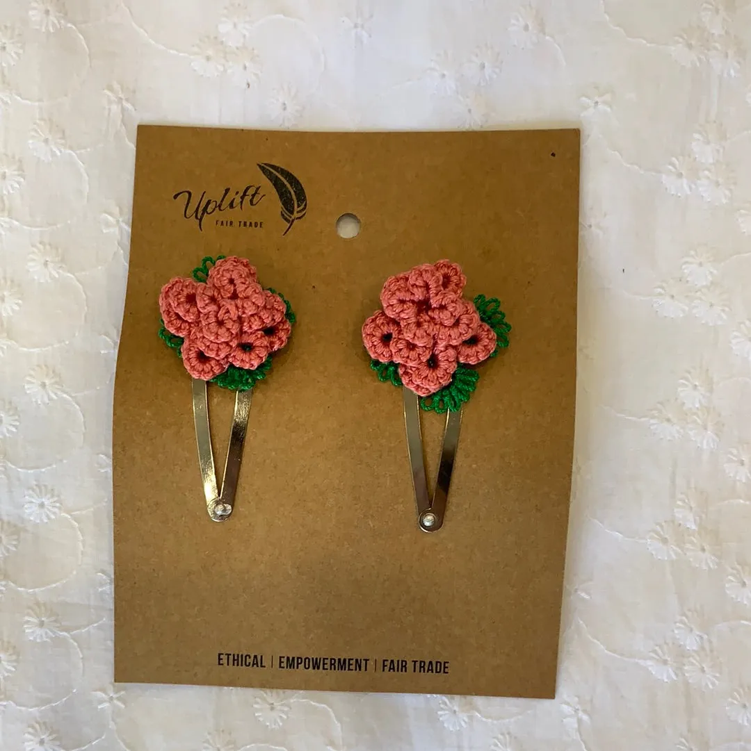 Fair Trade Pair of Tatted Flower Hair Clips