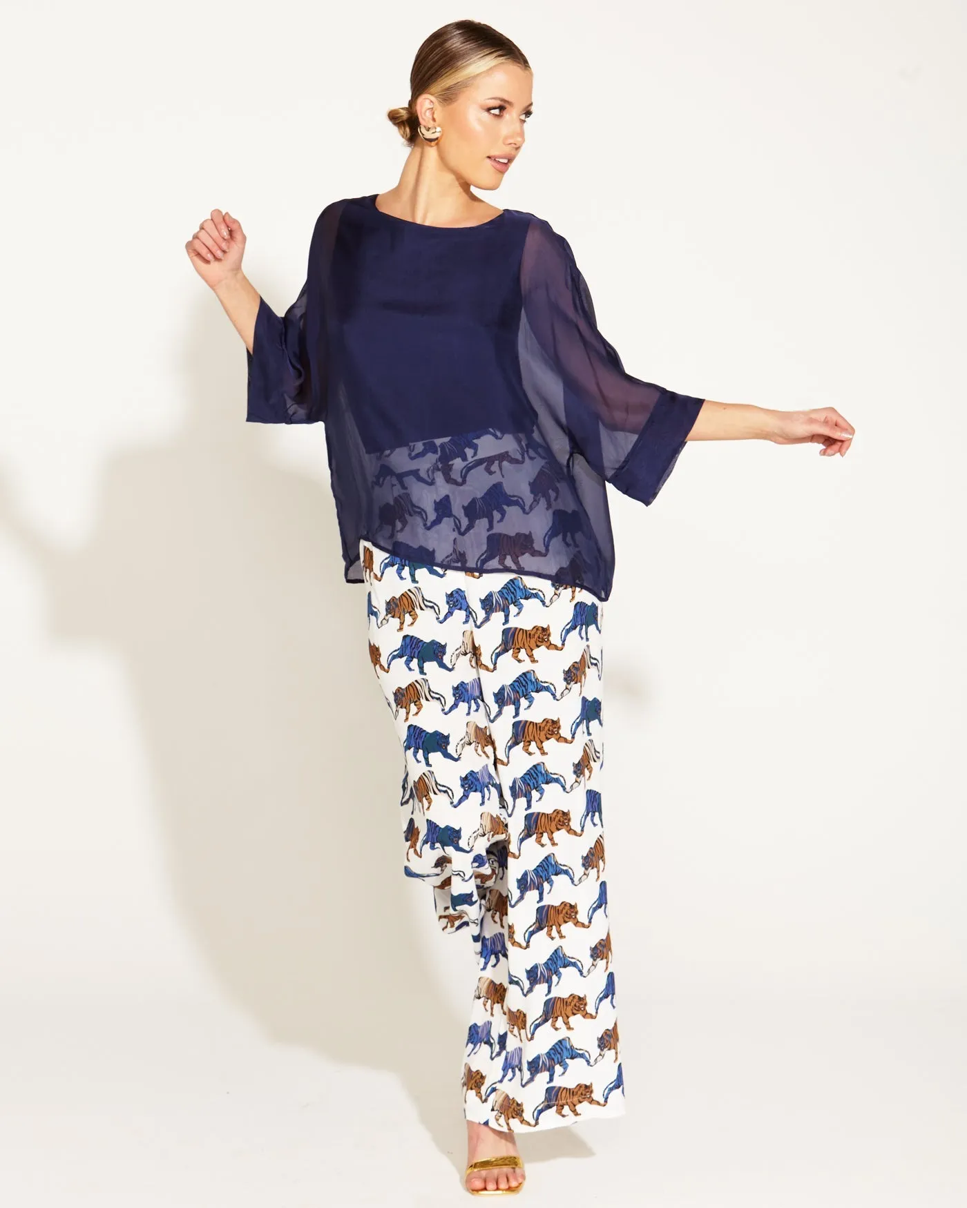 Fate   Becker Sunlight and Shadow Silk Top - Navy