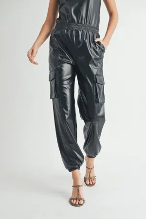 Faux Leather Cargo Pants