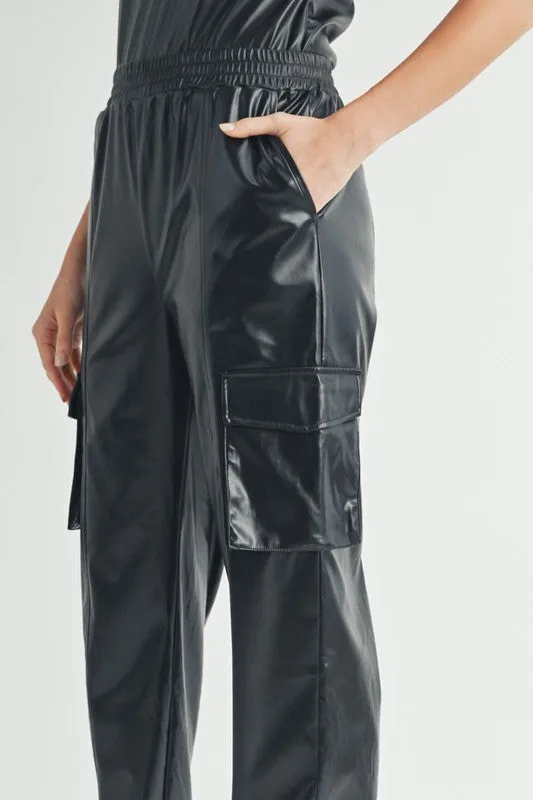 Faux Leather Cargo Pants