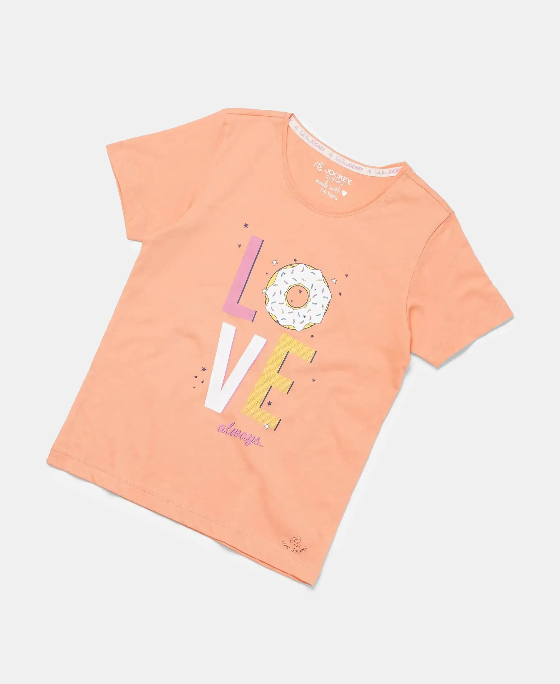 Girl's Super Combed Cotton Graphic Printed Short Sleeve T-Shirt - Coral Reef