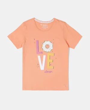 Girl's Super Combed Cotton Graphic Printed Short Sleeve T-Shirt - Coral Reef