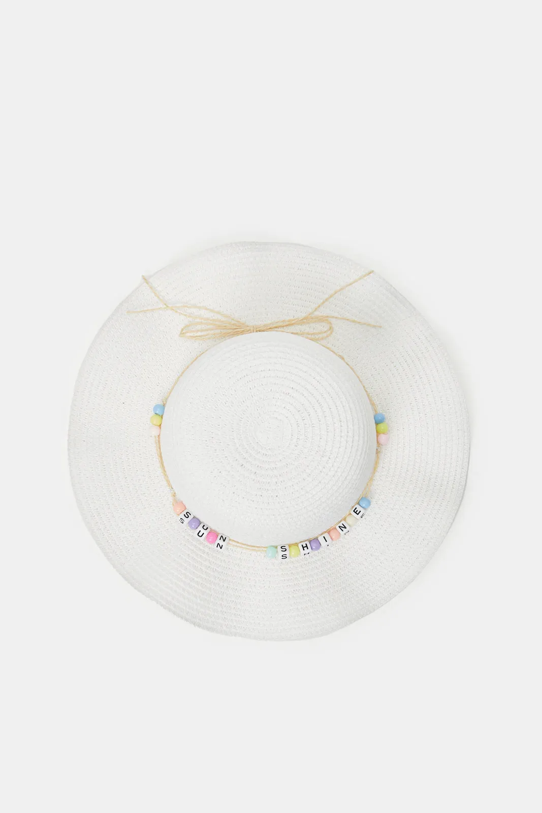 Girls White Pearl Embellished Hat