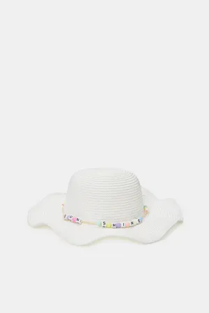 Girls White Pearl Embellished Hat