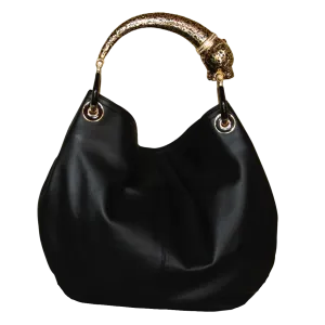 GOLDEN JAGUAR CLASSIC BAG WITH BLACK VEGAN LEATHER