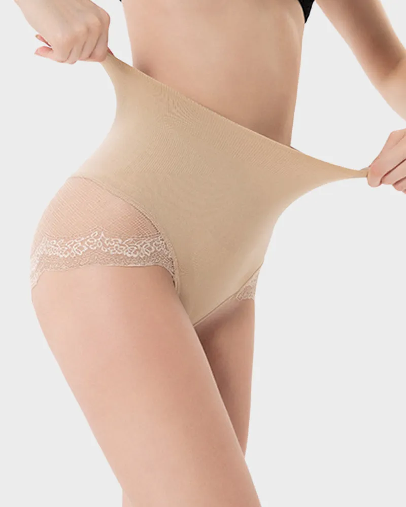 High Waist Tummy Control Lace Trim Mesh Panty