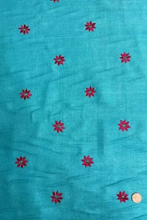 Lake Blue Embroidered Silk Linen MEMT-023-16