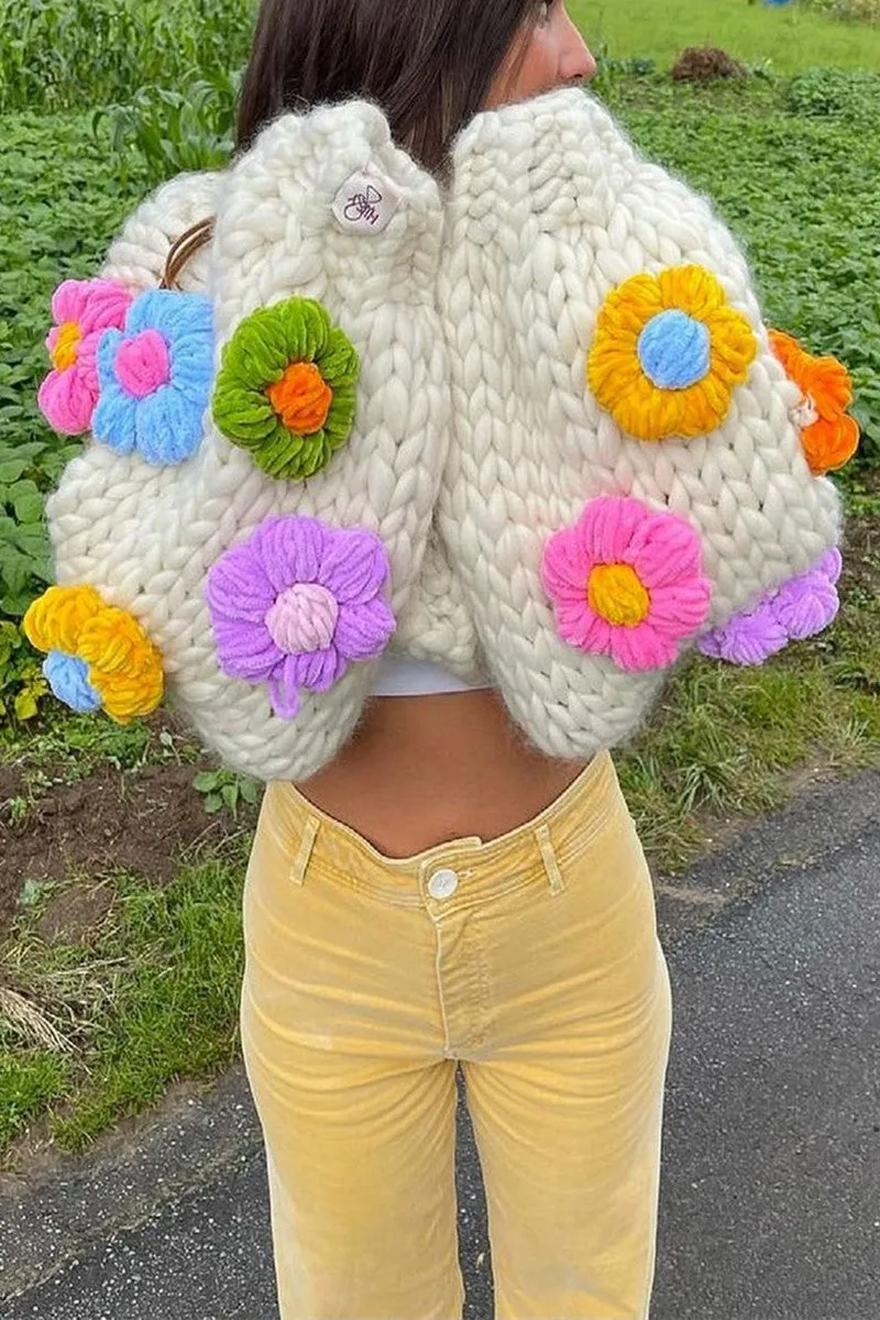 Layla Hand-Knitted Floral Cardigan