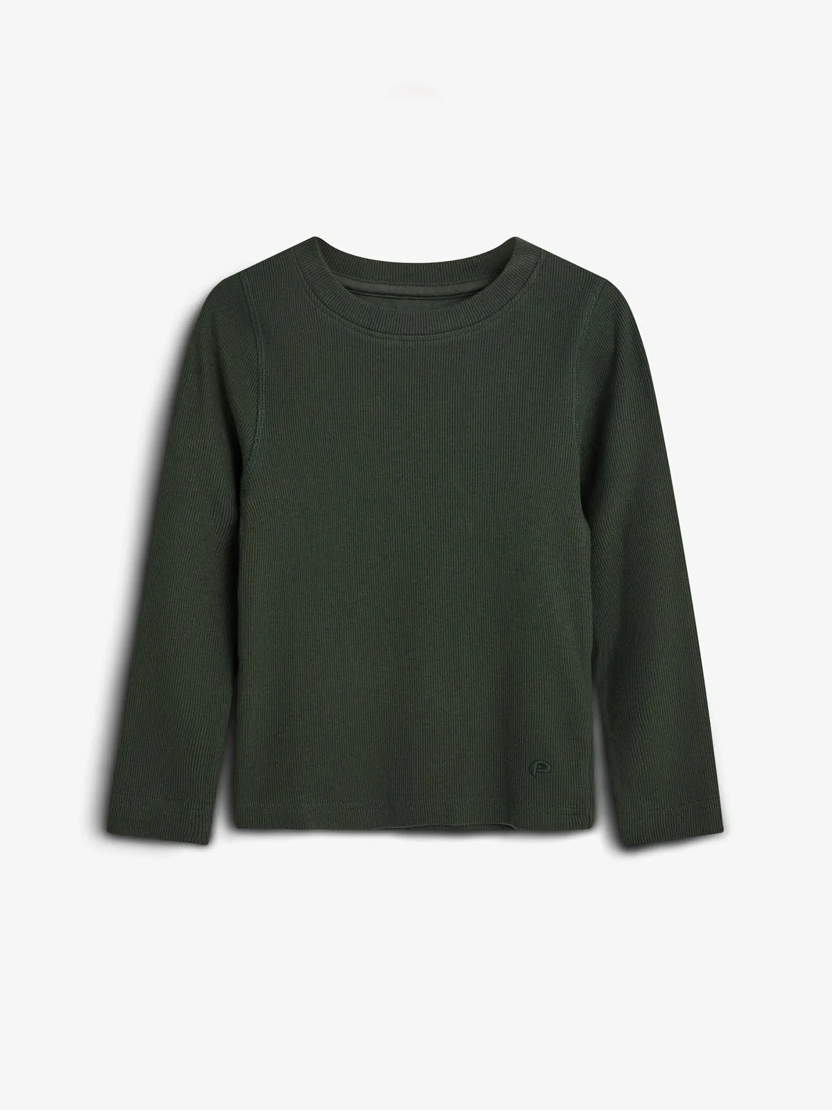 Long Sleeve Basic Rib T-shirt - Kids - Dark Green