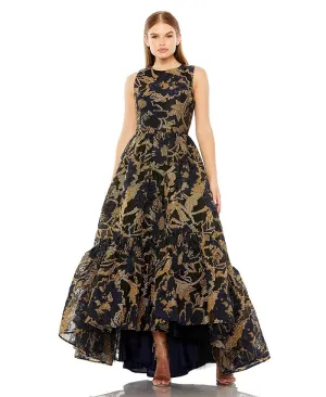 Mac Duggal Women's Sleeveless High Low Brocade Dress Brown