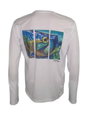 Men's Sun Protective Fishing Shirt White/Tarpon Layup