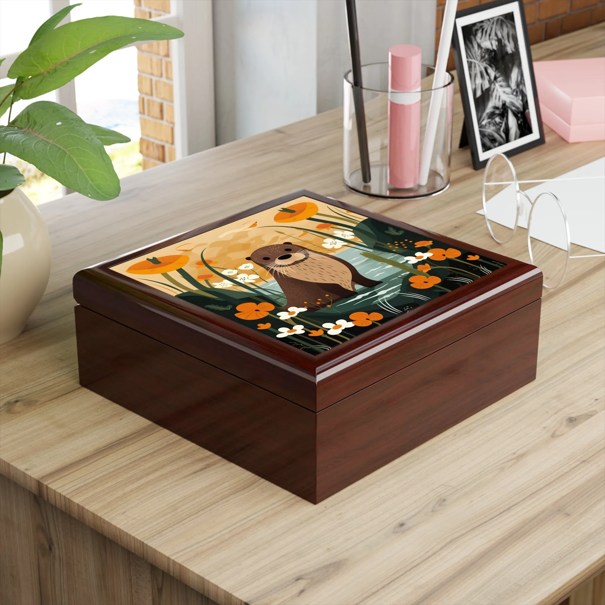 Mid-Century Modern Otter Artwork Gift and Jewelry Box