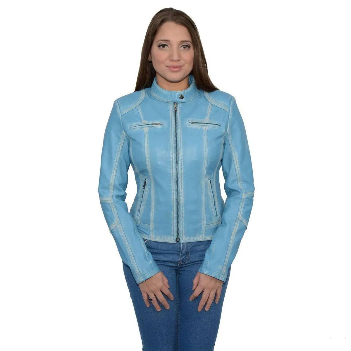 Milwaukee Leather SFL2830 Women's Aqua Scuba Style Sheepskin Fashion Leather Jacket