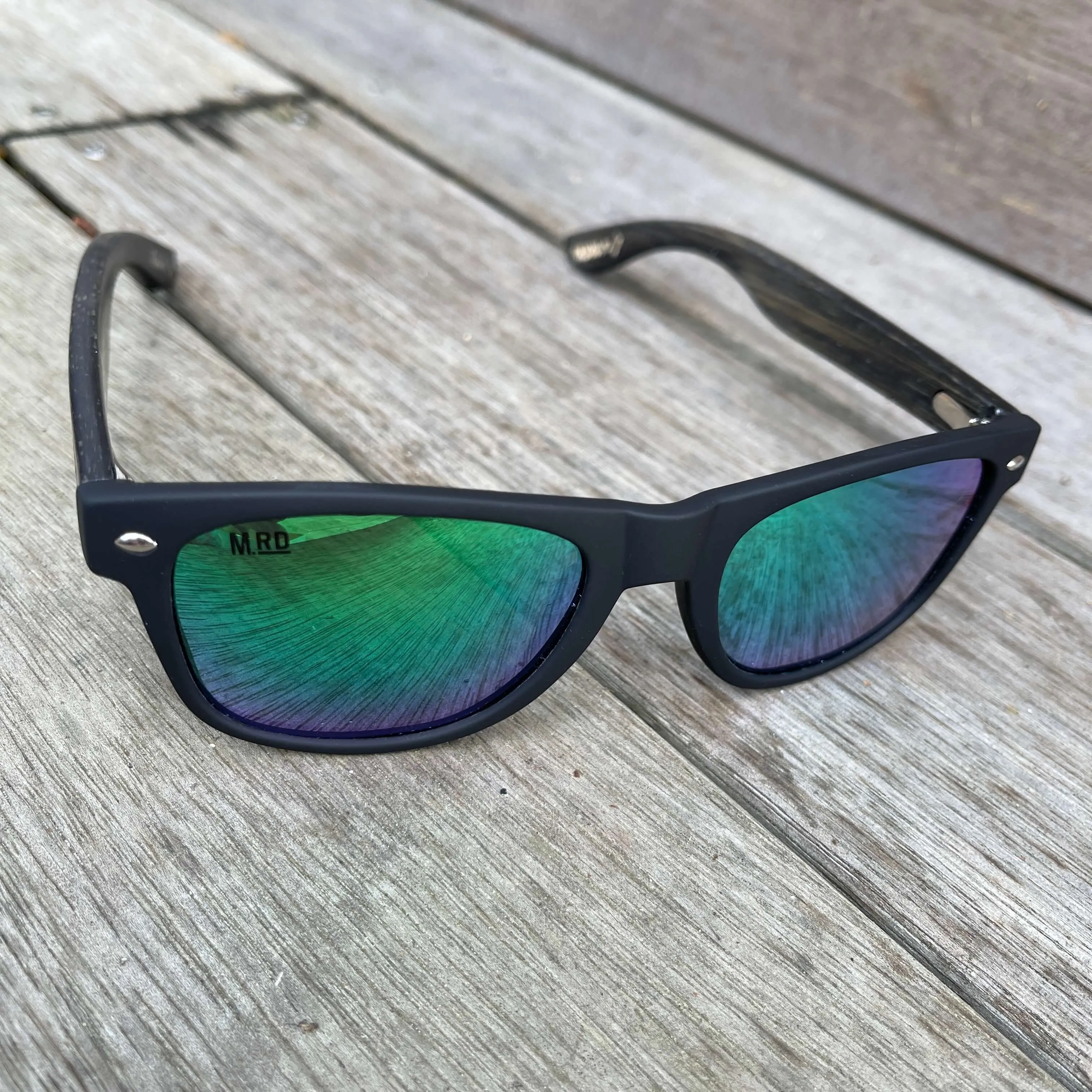 Moana Road Sunglasses - Dark with green reflective lens