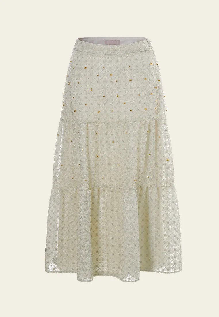 Panelled Lace Midi Skirt