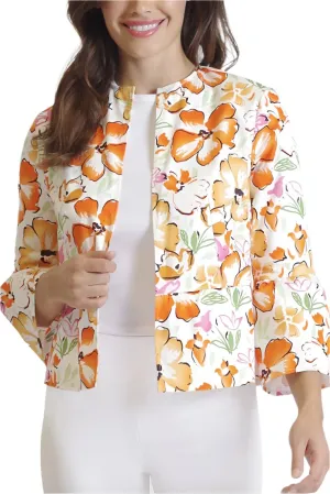 Peace Of Cloth Open Front Flounce 3/4 Sleeve and Waist Floral Print Crepe Jacket