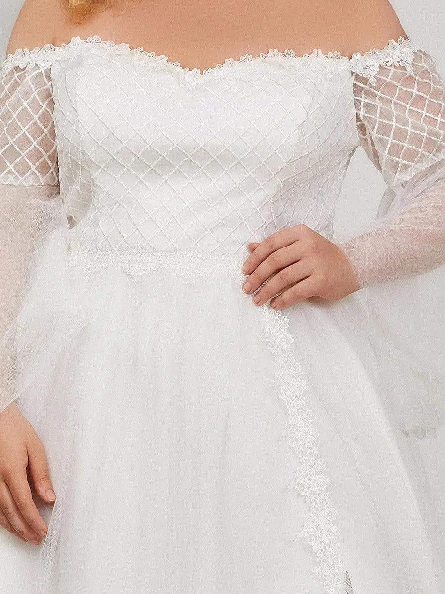 Plus Size Sheer Bell Sleeve Off the Shoulder Lace Wedding Dress