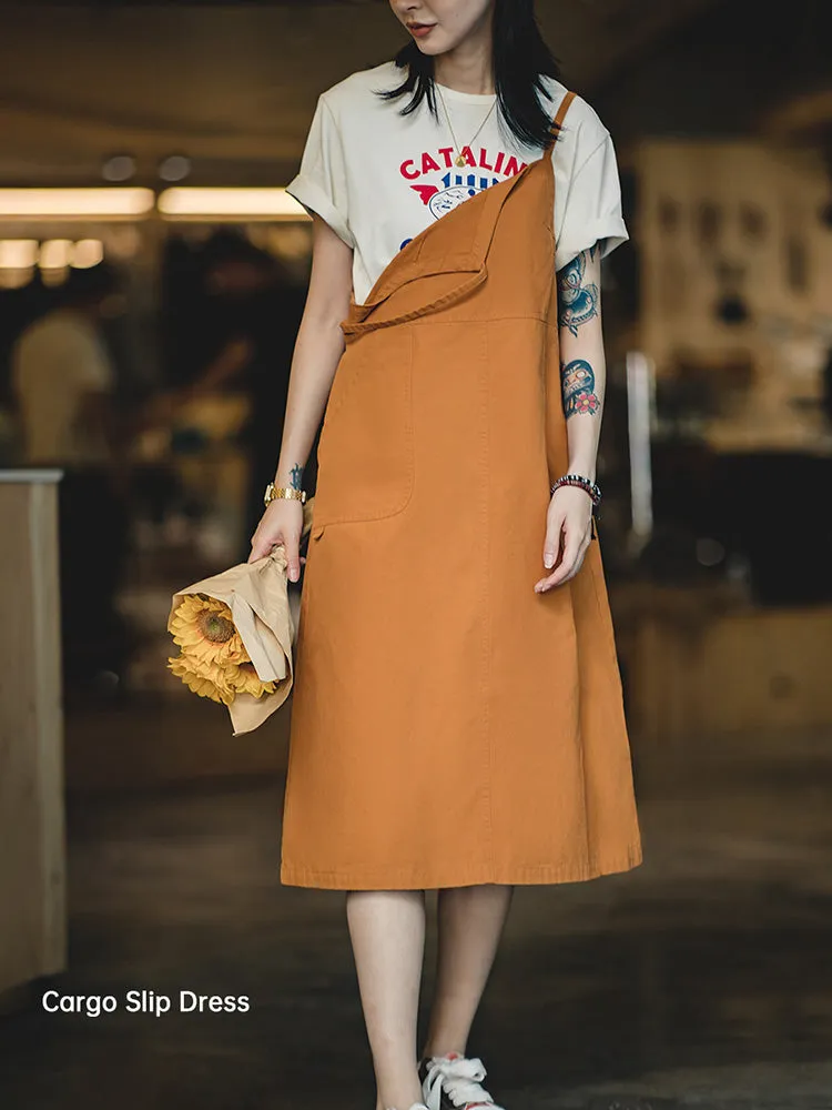 Retro Cargo Slip Dress in Brown