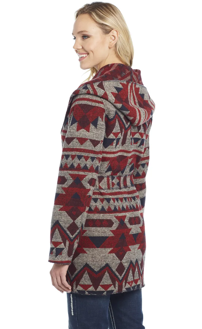 SIdran Navajo Women's Tie Front Blanket Wrap Hood Jacket