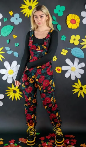 Stretch Corduroy Retro Floral Dungarees