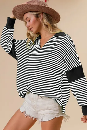 Striped Contrast Long Sleeve Knit Top