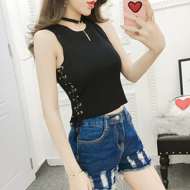 Summer Slim Knitted Camisole Crop Tops Sleeveless Shirt