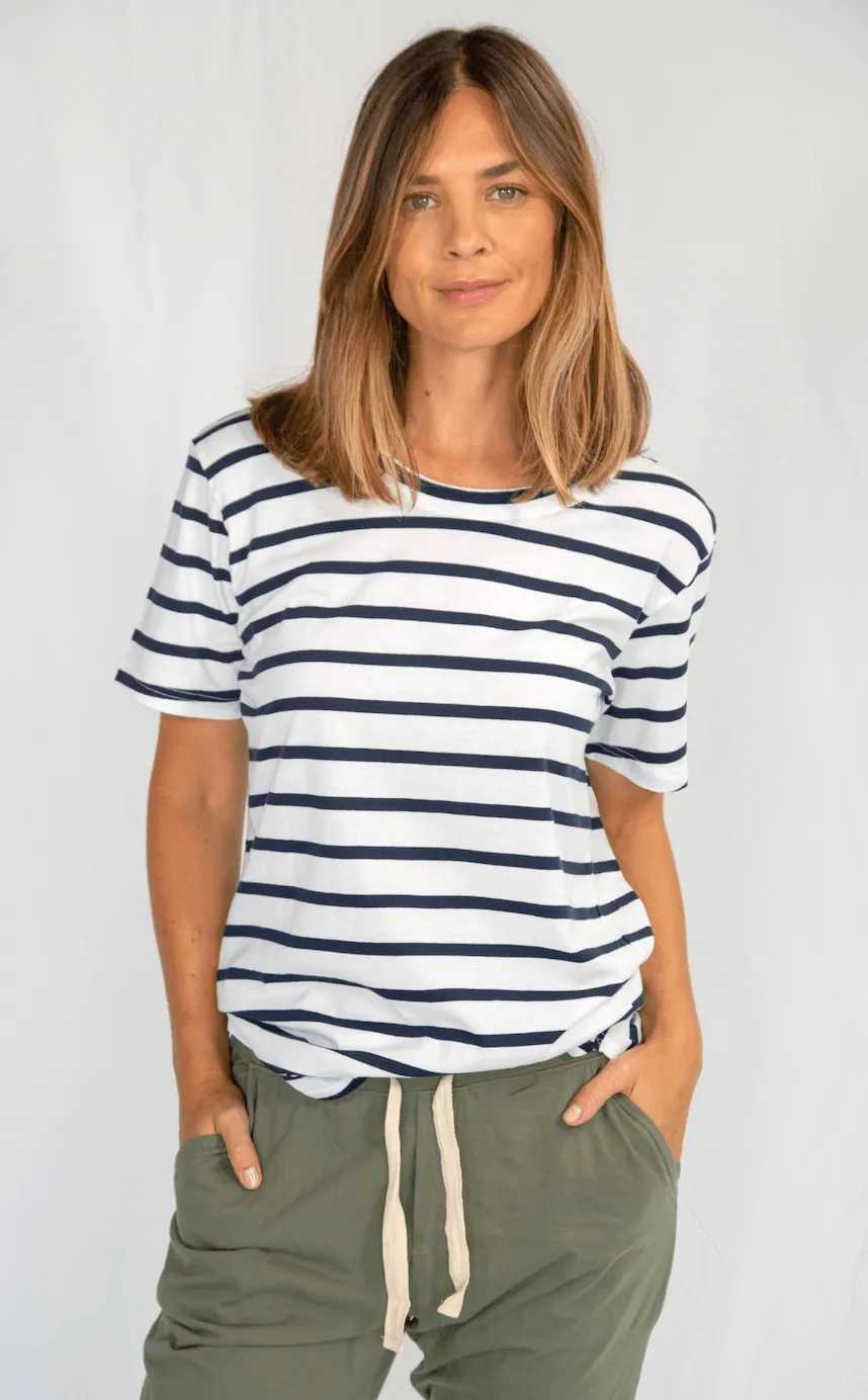 Super Relaxed Tee Stripe Navy/White