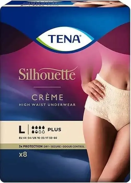 TENA Lady Silhouette Pants Plus Creme Large x 1 Pack of 8 Incontinence Pants