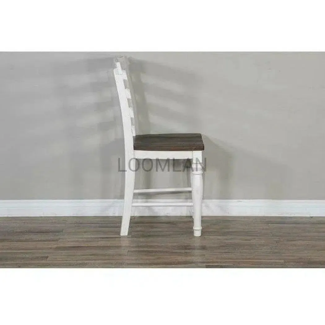 Two Tone Distressed White Wood Ladderback Counter Height Wood Seat