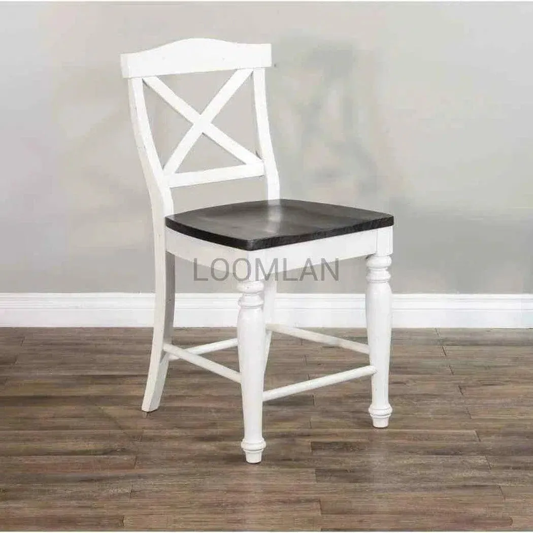 Two Tone Wood Crossback Counter Height Barstool Wood Seat