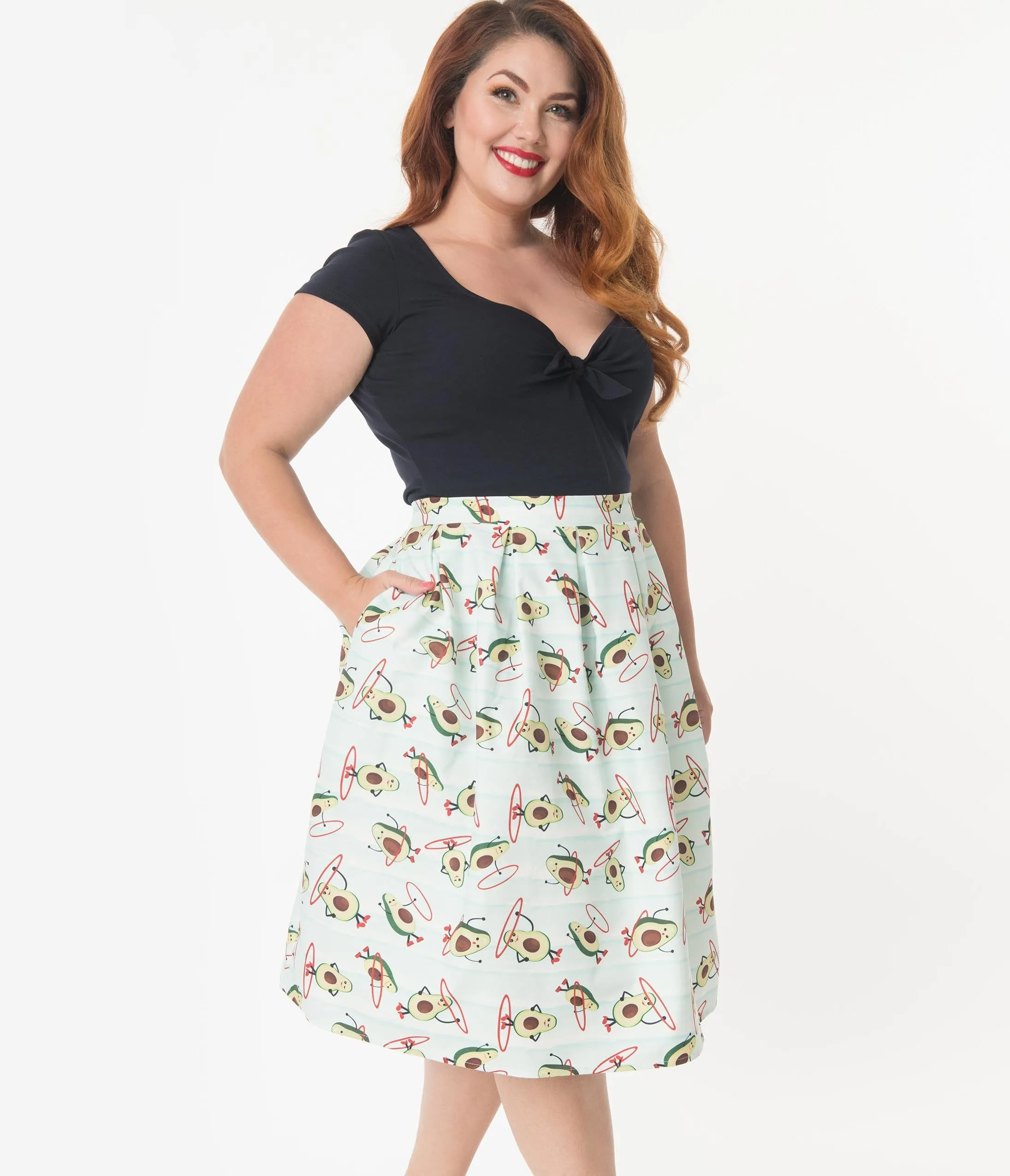 Unique Vintage Plus Size Mint Avocado Print Jayne Swing Skirt