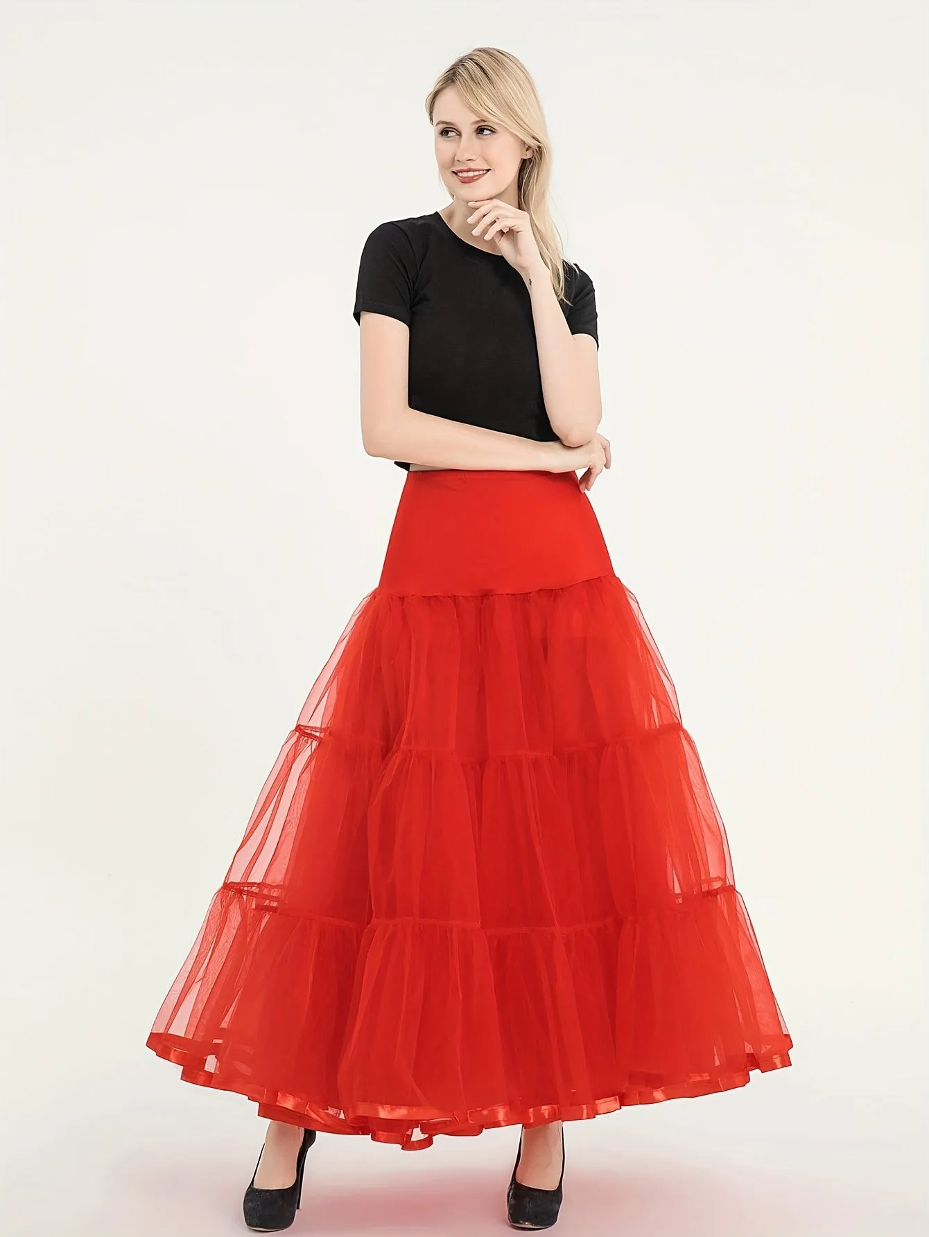 Vintage Pleated High Waist A Line Layered Skirts for Women