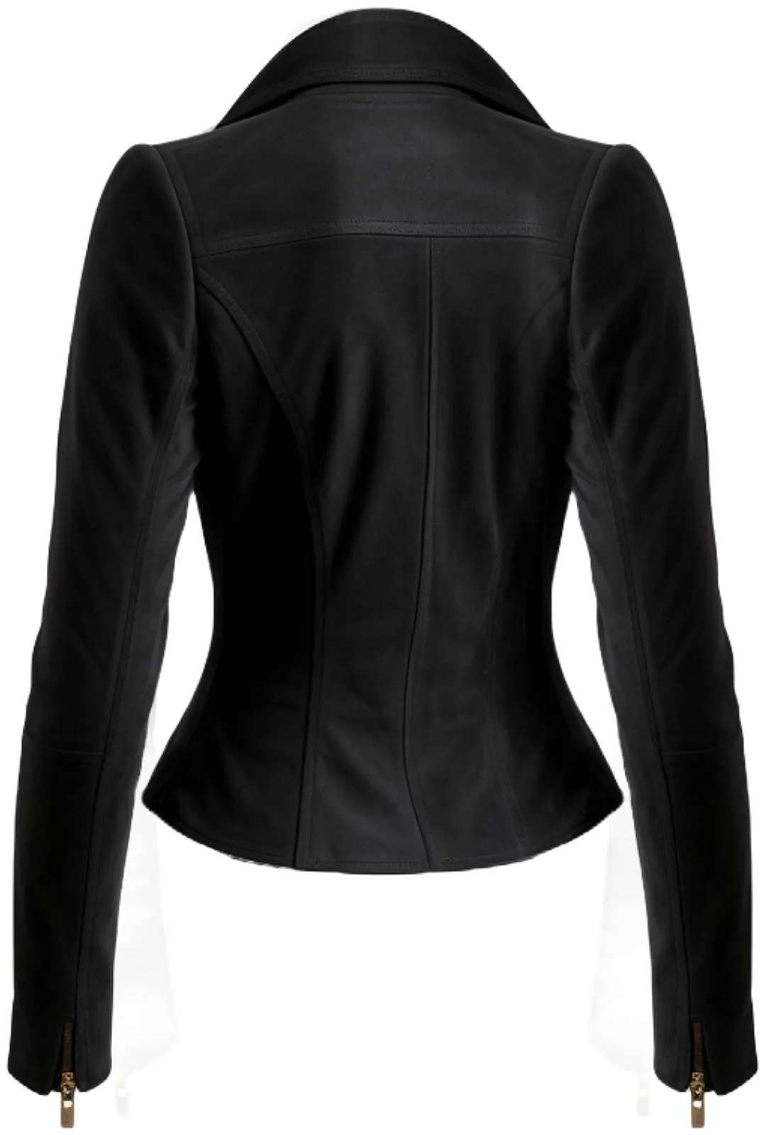 Women Black Suede Leather Jacket with Golden Zipper